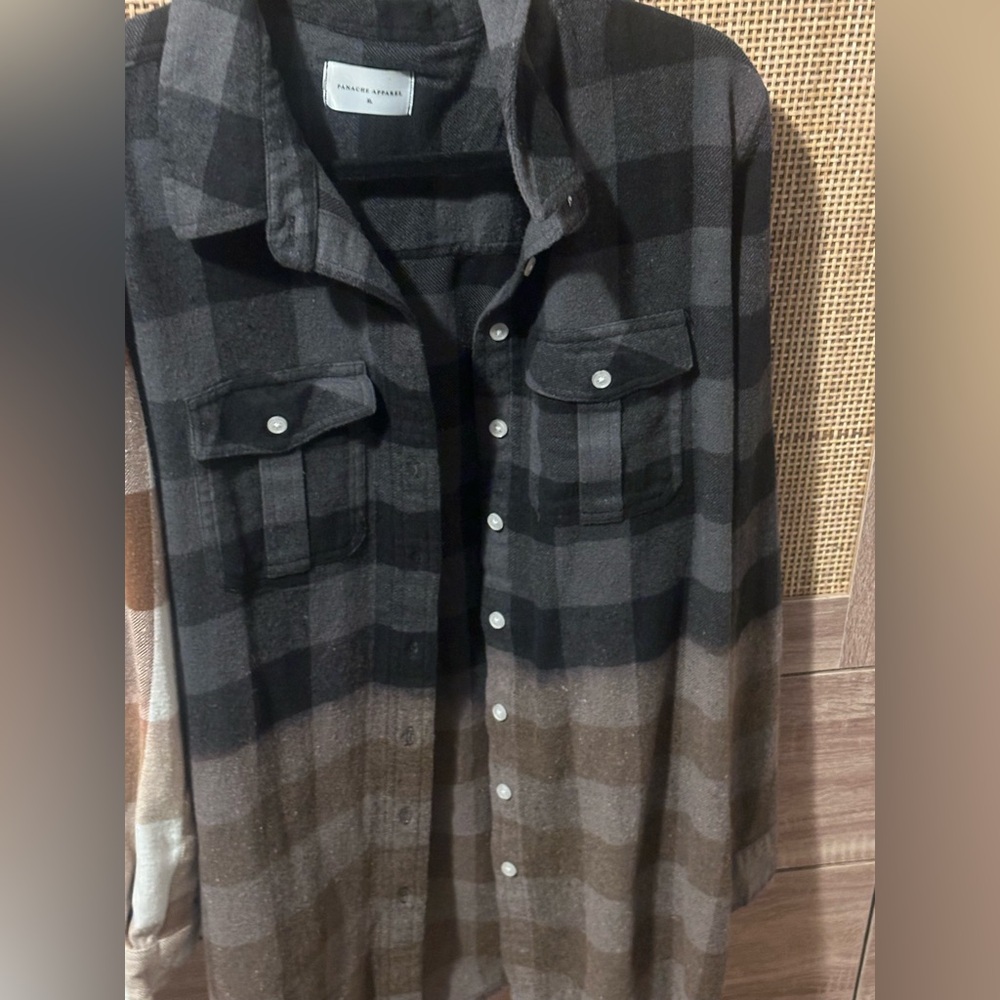 Plaid Button-Up Shirt in Black and Brown